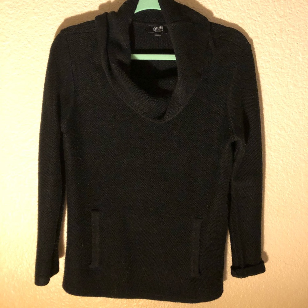 Black Wool Yarn Cowl Neck Sweater